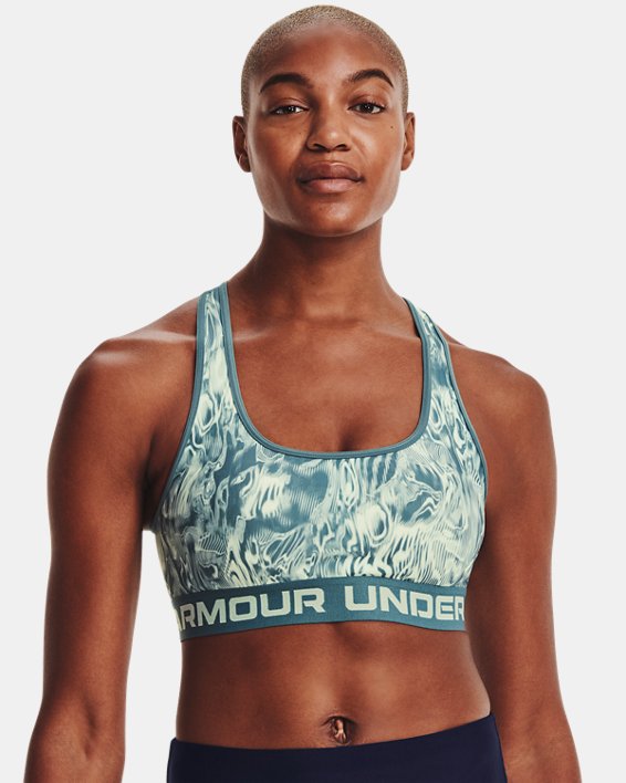 Women's Armour® Mid Crossback Mid Printed Sports Bra, Blue, pdpMainDesktop image number 2